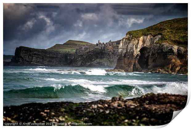 Majestic Ruins of Dunluce Overlooking the Ocean Print by Arnie Livingston