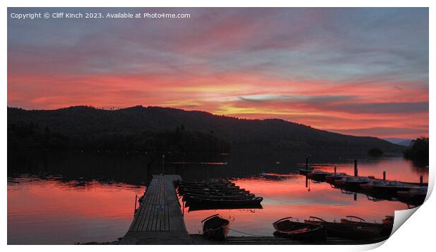 Bowness Pier Sunset Print by Cliff Kinch
