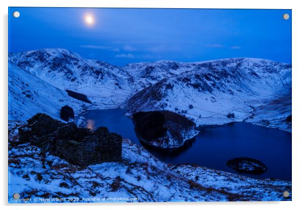 Hazy moon over Haweswater, Lake District Acrylic by Nigel Wilkins