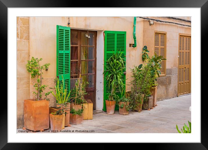 House with flower pots in the old town of Alcudia Framed Mounted Print by Alex Winter