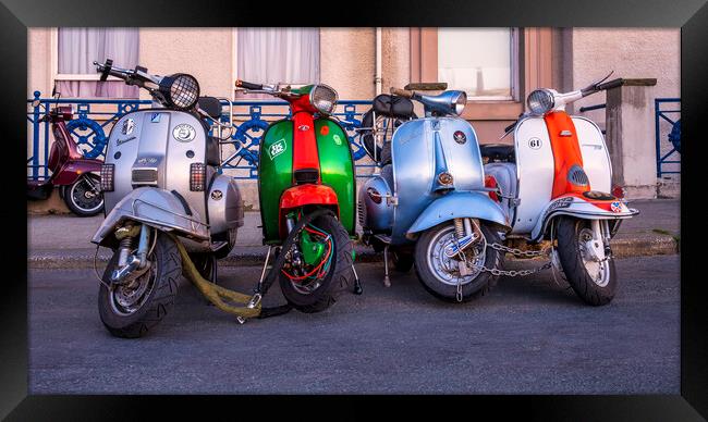 Vespa and Lambretta scooters at Whitby Framed Print by Tim Hill