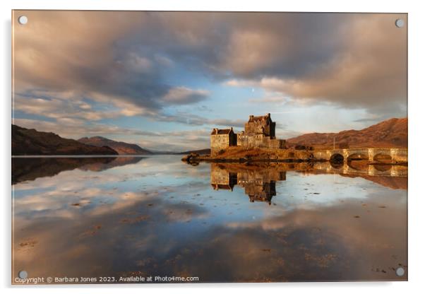 Eilean Donan Castle Early Morning Reflection   Acrylic by Barbara Jones