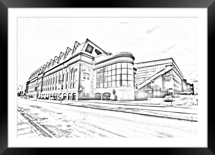 Ibrox stadium, Glasgow,  (pencil sketch abstract)  Framed Mounted Print by Allan Durward Photography