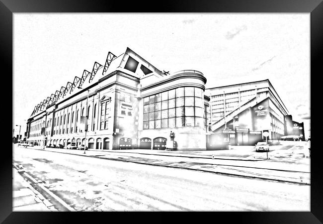 Ibrox stadium, Glasgow,  (pencil sketch abstract)  Framed Print by Allan Durward Photography