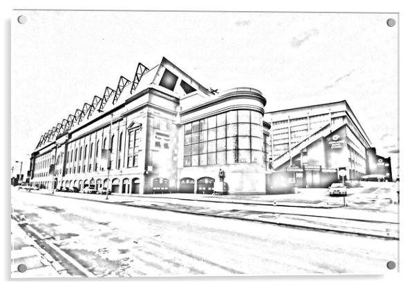 Ibrox stadium, Glasgow,  (pencil sketch abstract)  Acrylic by Allan Durward Photography