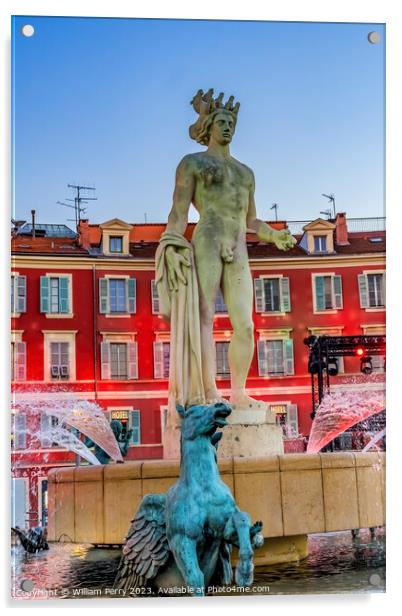 Apollo Statue Sun Fountain Plaza Massena Cityscape Nice France Acrylic by William Perry