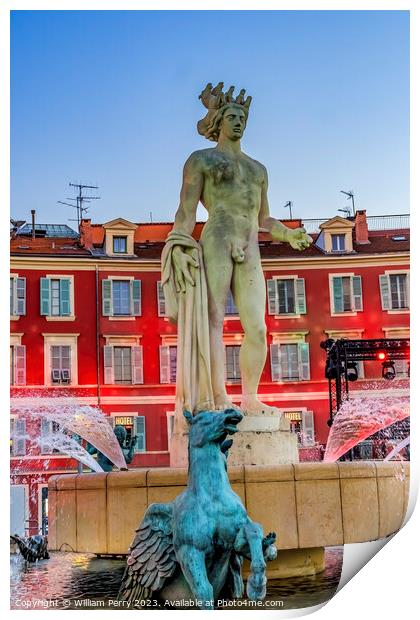Apollo Statue Sun Fountain Plaza Massena Cityscape Nice France Print by William Perry