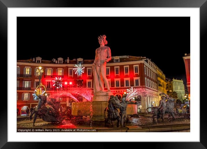 Red Apollo Statue Sun Fountain Plaza Massena Nice France Framed Mounted Print by William Perry