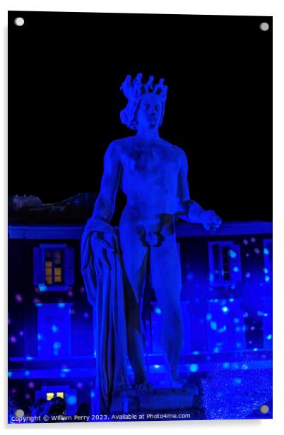 Blue Apollo Statue Sun Fountain Plaza Massena Cityscape Nice Fra Acrylic by William Perry