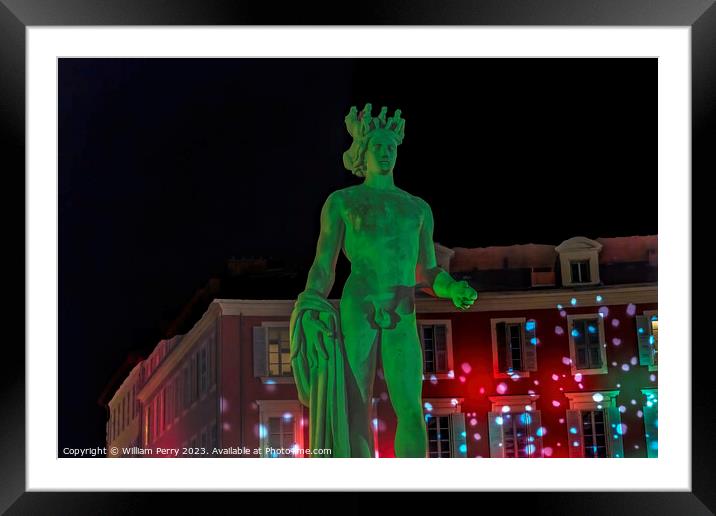 Green Apollo Statue Sun Fountain Plaza Massena Cityscape Nice Fr Framed Mounted Print by William Perry