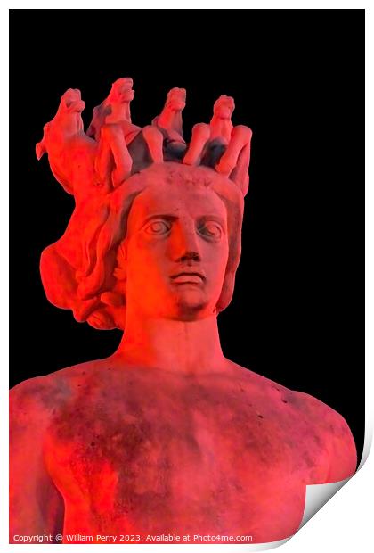 Red Apollo Statue Sun Fountain Plaza Massena Cityscape Nice Fran Print by William Perry