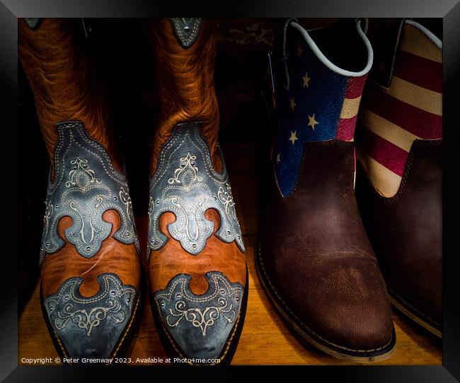 Cowboys Boots In Downtown Nashville, Tennessee Framed Print by Peter Greenway