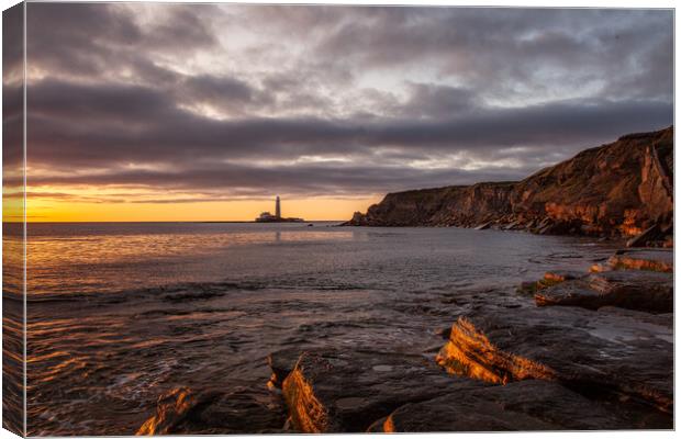 St. Mary's Lighthouse from the Beach at Old Hartley Canvas Print by Will Ireland Photography
