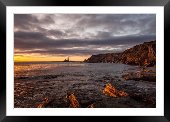 St. Mary's Lighthouse from the Beach at Old Hartley Framed Mounted Print by Will Ireland Photography