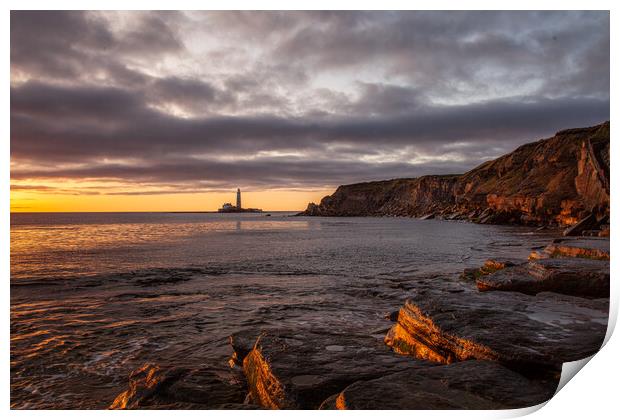 St. Mary's Lighthouse from the Beach at Old Hartley Print by Will Ireland Photography