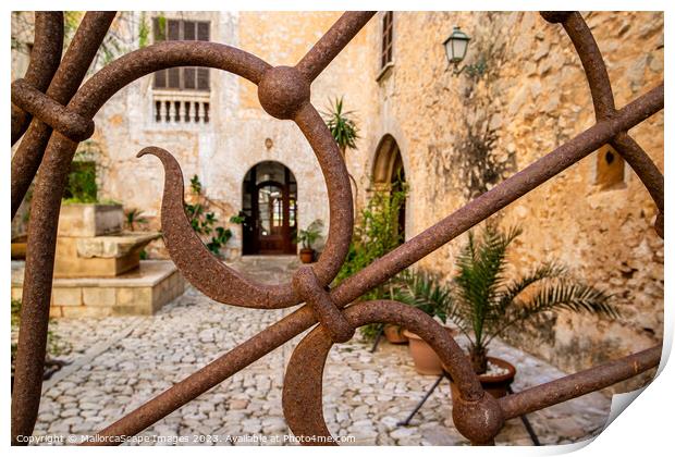 Ornamental iron gate with view into a mediterranea Print by MallorcaScape Images