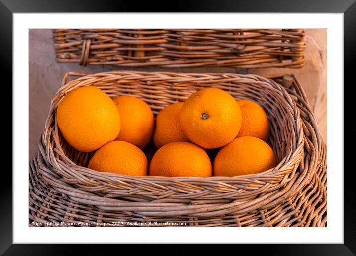 Fresh oranges in a wicker basket Framed Mounted Print by MallorcaScape Images