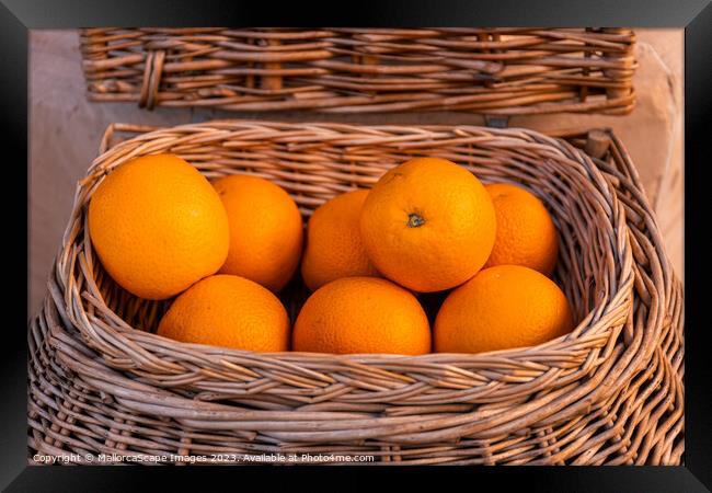 Fresh oranges in a wicker basket Framed Print by MallorcaScape Images