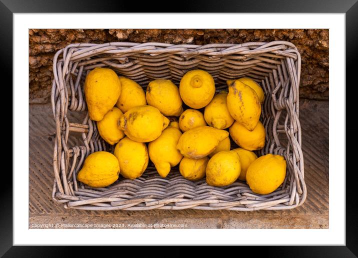 Lemons in a wicker basket Framed Mounted Print by MallorcaScape Images
