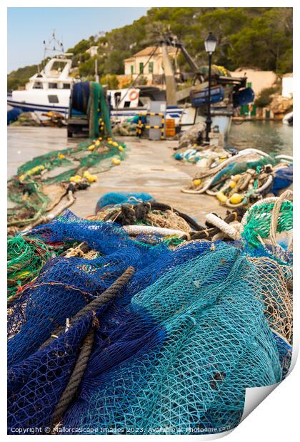Fishing nets in the port of Cala Figuera, Majorca Print by MallorcaScape Images