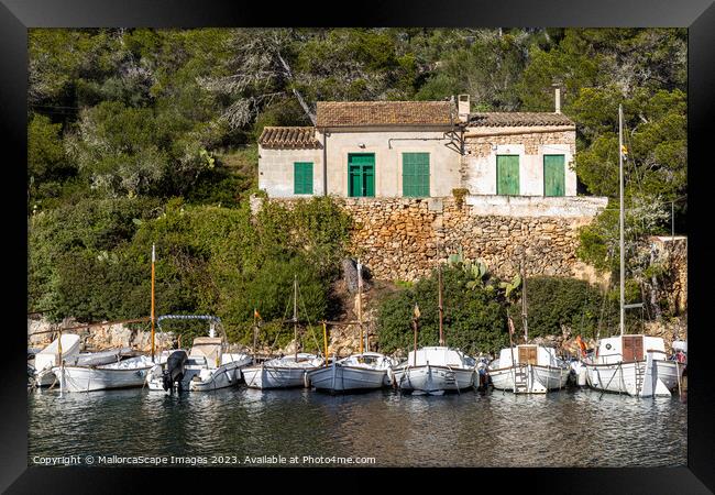 Old fisherman's house and boats in Cala Figuera Framed Print by MallorcaScape Images