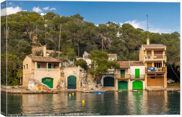Fisherman's houses and boathouses in Cala Figuera Canvas Print by MallorcaScape Images