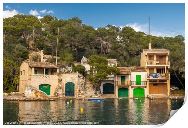 Fisherman's houses and boathouses in Cala Figuera Print by MallorcaScape Images