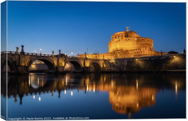 Bridge and castle Sant Angelo at night, Rome Canvas Print by Paulo Rocha