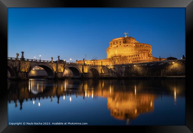 Bridge and castle Sant Angelo at night, Rome Framed Print by Paulo Rocha