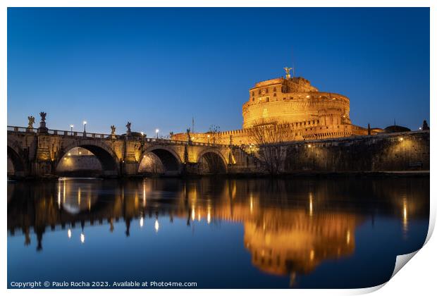Bridge and castle Sant Angelo at night, Rome Print by Paulo Rocha