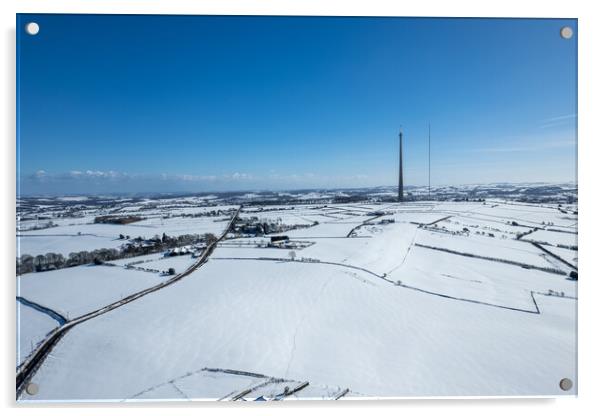 Emley Moor Heavy Snow Acrylic by Apollo Aerial Photography