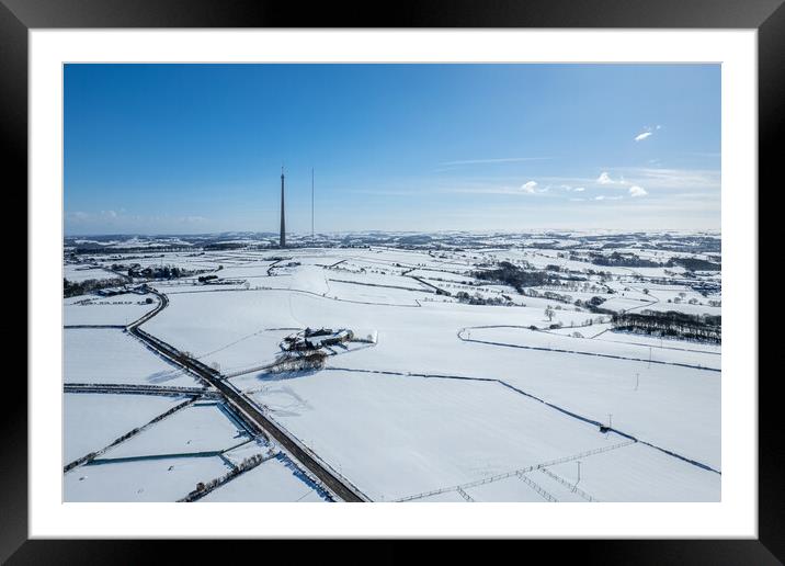 The Emley Moor Heavy Snow Framed Mounted Print by Apollo Aerial Photography
