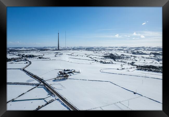 The Emley Moor Heavy Snow Framed Print by Apollo Aerial Photography