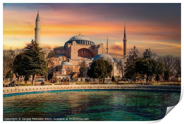 Hagia Sophia in Istanbul, sunset time. Turkey. Print by Sergey Fedoskin