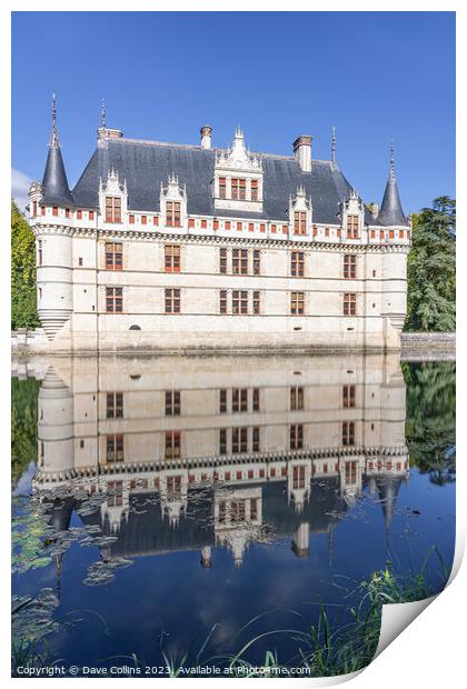 Reflections in the pond at Château d'Azay-le-Rideau Print by Dave Collins