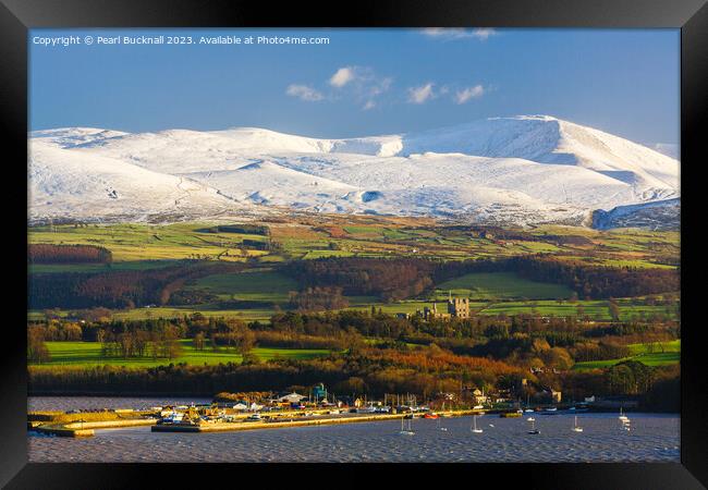 Bangor and Snowdonia from Anglesey Framed Print by Pearl Bucknall
