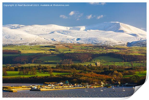 Bangor and Snowdonia from Anglesey Print by Pearl Bucknall