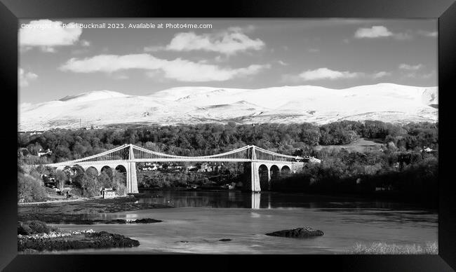 Menai Bridge Anglesey Coast Mono Pano Framed Print by Pearl Bucknall