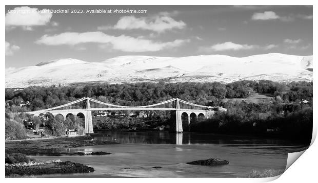 Menai Bridge Anglesey Coast Mono Pano Print by Pearl Bucknall