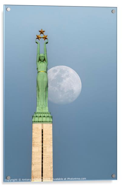 Riga Freedom Monument at Moonrise Acrylic by Antony McAulay