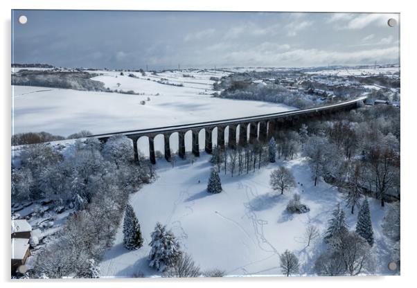Penistone Viaduct In The Snow  Acrylic by Apollo Aerial Photography