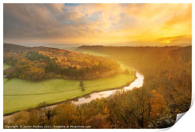 The River Wye from Symonds Yat Rock, at sunrise Print by Justin Foulkes