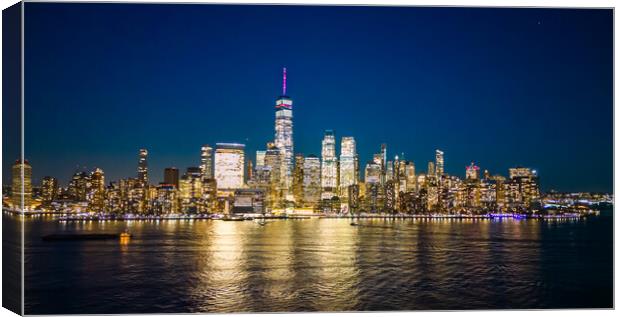 Skyline of Manhattan at night - view from Jersey City - travel photography Canvas Print by Erik Lattwein