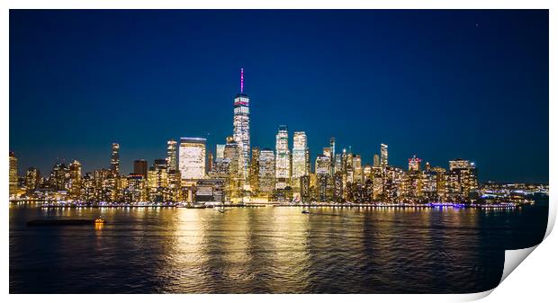 Skyline of Manhattan at night - view from Jersey City - travel photography Print by Erik Lattwein