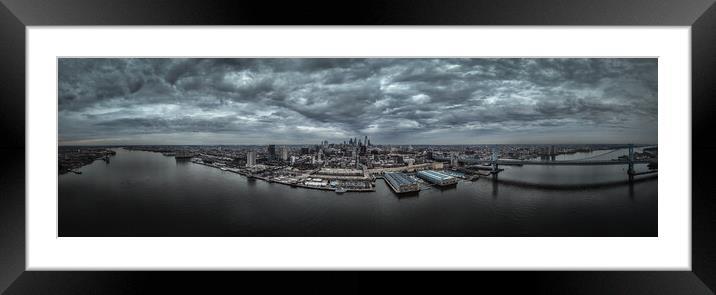 Panoramic aerial view over Philadelphia and Ben Franklin Bridge - travel photography Framed Mounted Print by Erik Lattwein