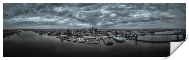 Panoramic aerial view over Philadelphia and Ben Franklin Bridge - travel photography Print by Erik Lattwein