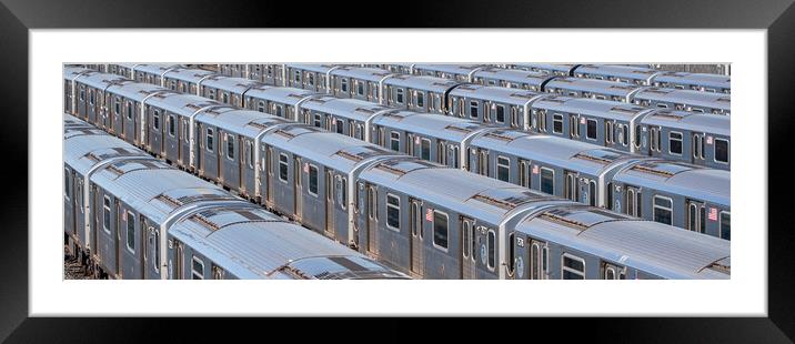 Subway train depot in Queens - travel photography Framed Mounted Print by Erik Lattwein