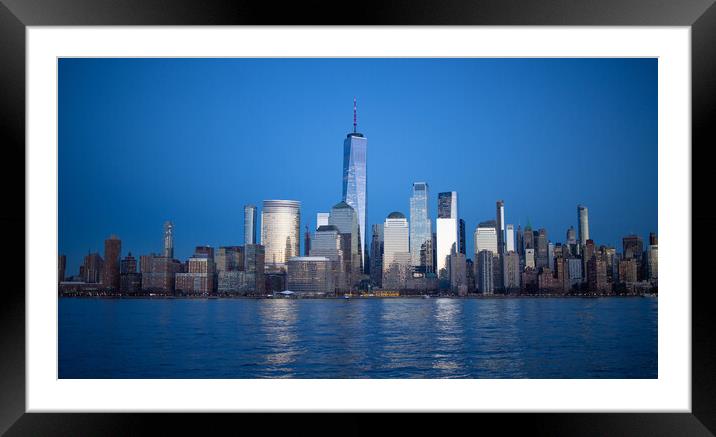 Evening view over the skyline of Manhattan - travel photography Framed Mounted Print by Erik Lattwein
