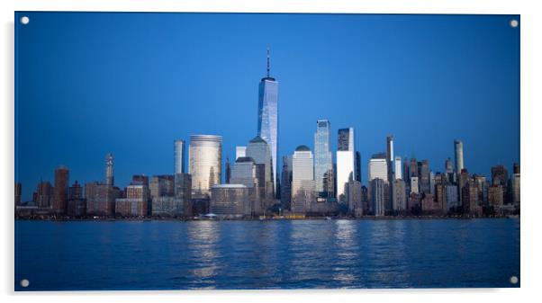 Evening view over the skyline of Manhattan - travel photography Acrylic by Erik Lattwein