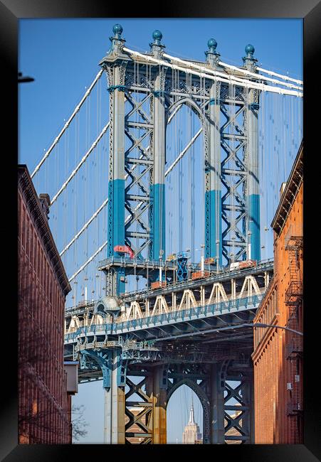 Manhattan Bridge viewpoint from Dumbo - travel photography Framed Print by Erik Lattwein